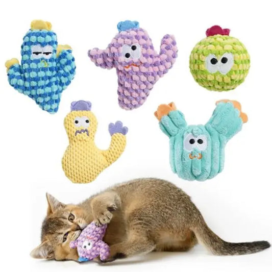 5-Pack Colorful Cactus Cat Toys – Soft Plush Cat Herb Toys for Play, Chewing & Natural Stimulation
