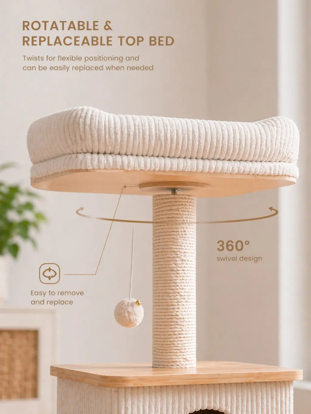 Purrlato Modern Wood Cat Tower – Compact Cat Tree with Condo, Scratching Posts & Plush Perch